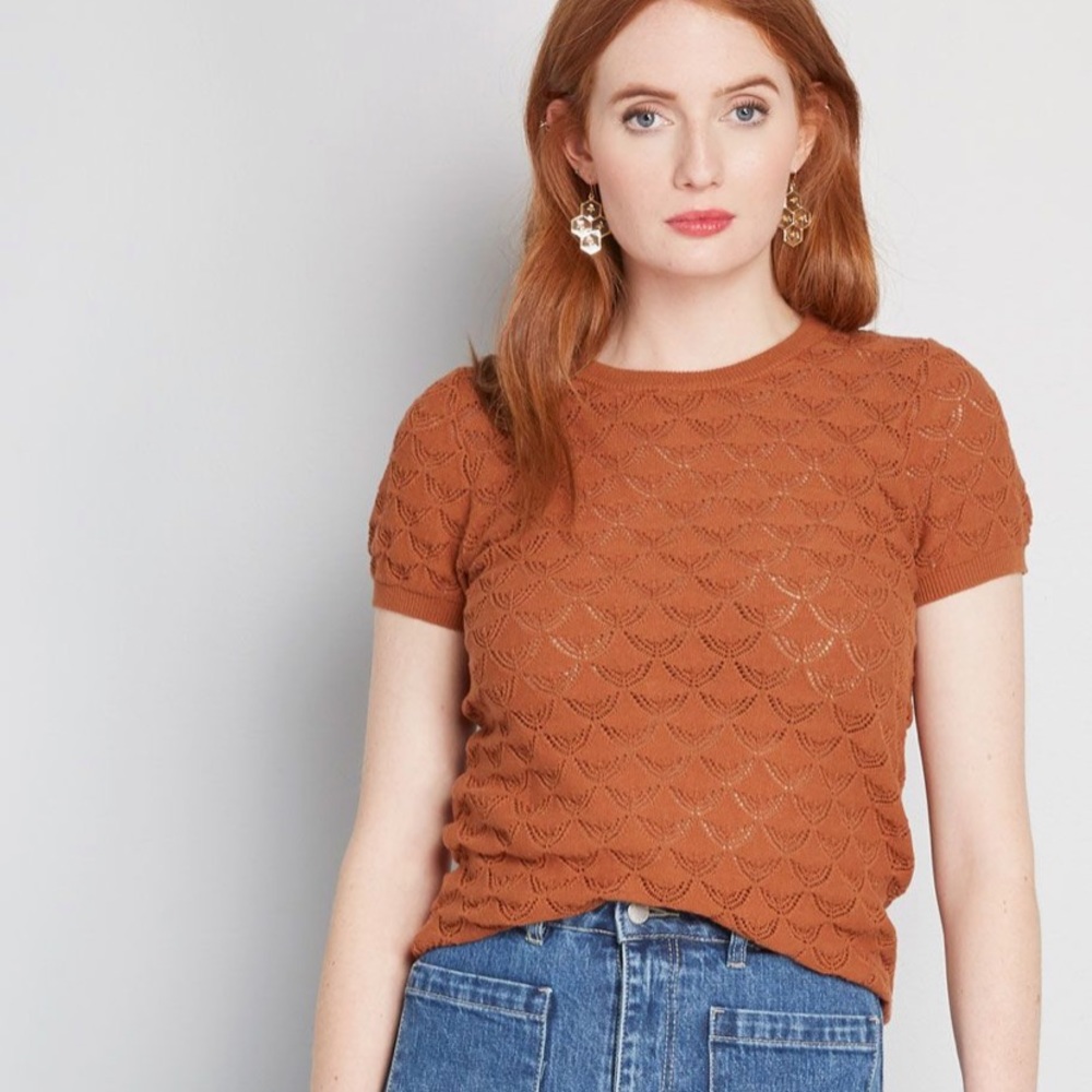 ModCloth Pointelle Taken Short Sleeve Sweater